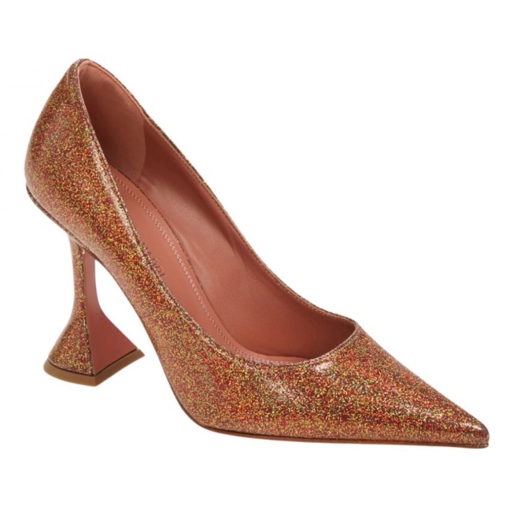 Amina Muaddi Ami Pointed Toe Pumps in Sunkissed Glitter NWOB